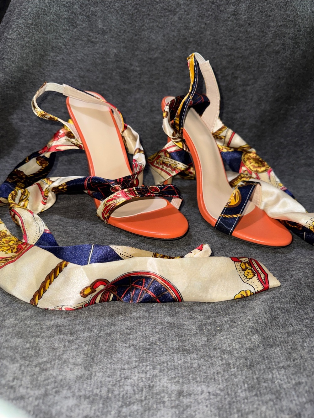 Women’s Orange Scarf-Tie High Heel Sandals NEW!